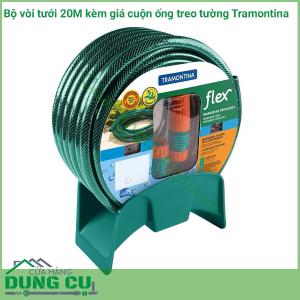 Bộ ống tưới vòi tưới 20m kèm giá cuốn ống treo tường Tramontina